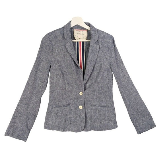 Cartonnier Anthro Linen Blend Blazer Blue Lightweight Jacket Womens Size‎ 0 - Picture 1 of 8